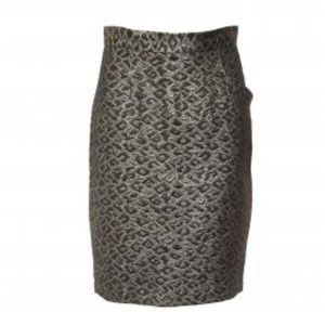 Tibi metallic gold black leopard print brocade pencil skirt lined pockets sexy 2